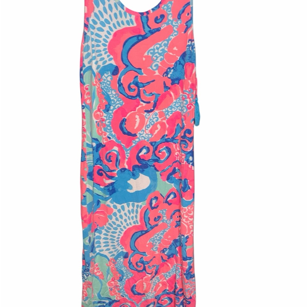 Lilly Pulitzer Coral Pink & Blue Abstract Print Maxi Dress